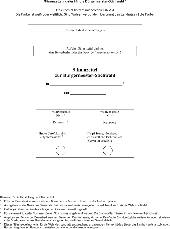 Stimmzettelmuster für die Bürgermeister-Stichwahl