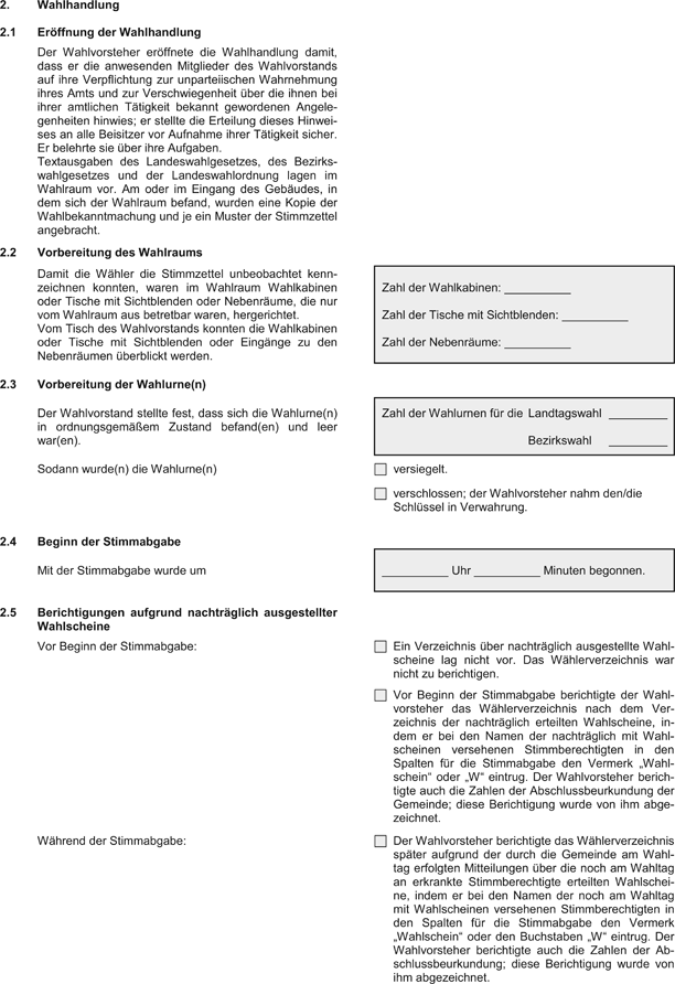 Wahlniederschrift/Urnenwahl zur Landtagswahl